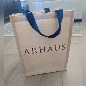 Arhaus Tan Tote Bag with Black Handles